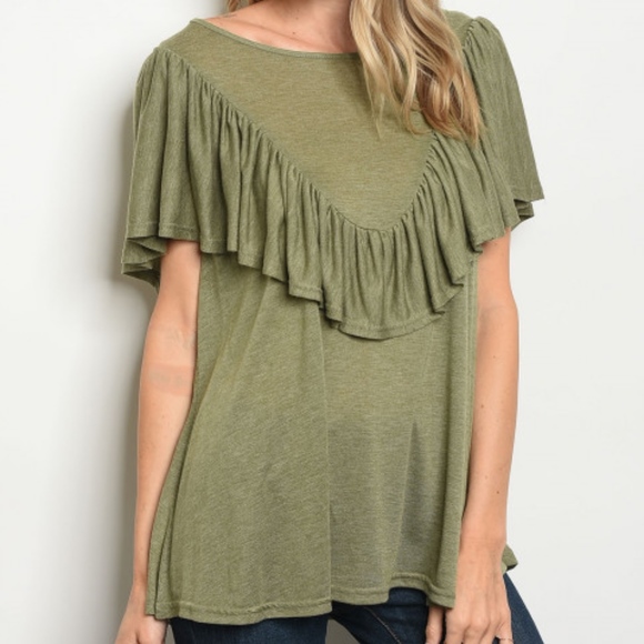Tops - Olive Ruffled Top